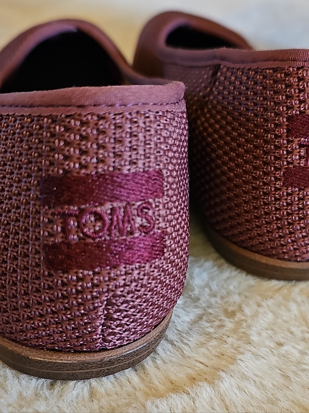 TOMS Women's Woven Slip-On Ballet flats in Maroon.